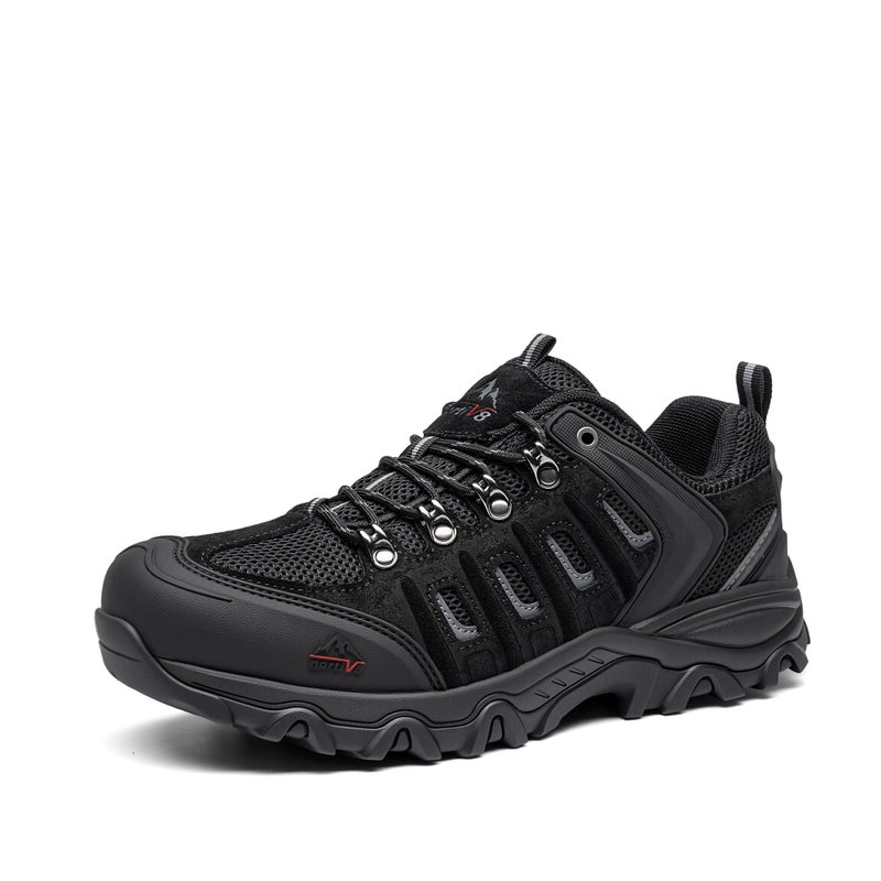 NORTIV 8 Men's Waterproof Hiking Shoes Leather Low-Top Hiking Shoes for Outdoor Trailing Trekking Camping Walking Black/Grey Size 15 QUEST-1-W - Image 1